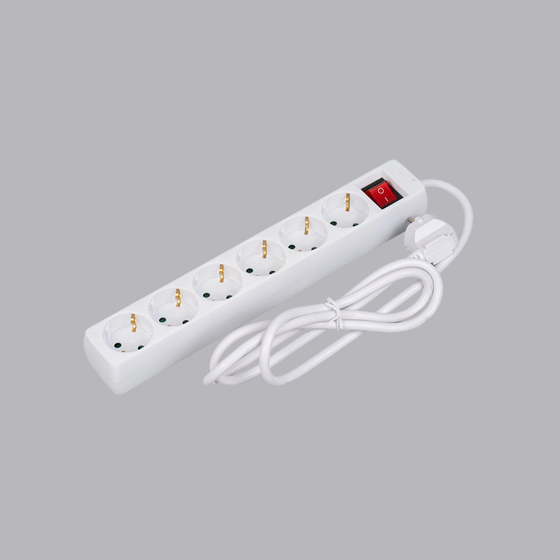 LOB-06K German type rectangular shaped 6-way power strip na may switch na Multi-Socket