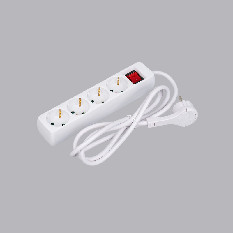 LOB-04KL German type rectangular shaped 4-way power strip na may pull ring at switch Multi-Socket