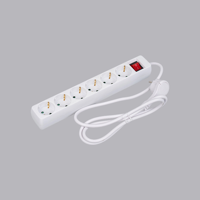 LOB-06KL German type rectangular shaped 6-way power strip na may pull ring at switch Multi-Socket
