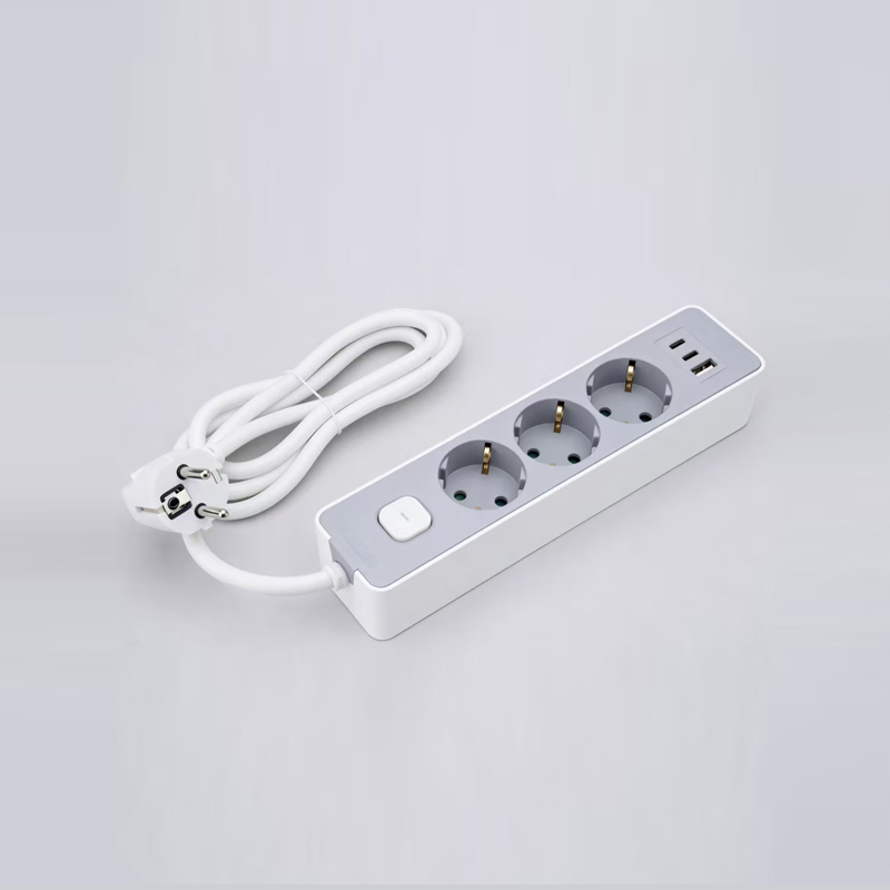 LOB-03K-AC German type 3-outlet power strip na may switch, PD fast charger, 1 USB-A at 2 Type-C port na Multi-Socket